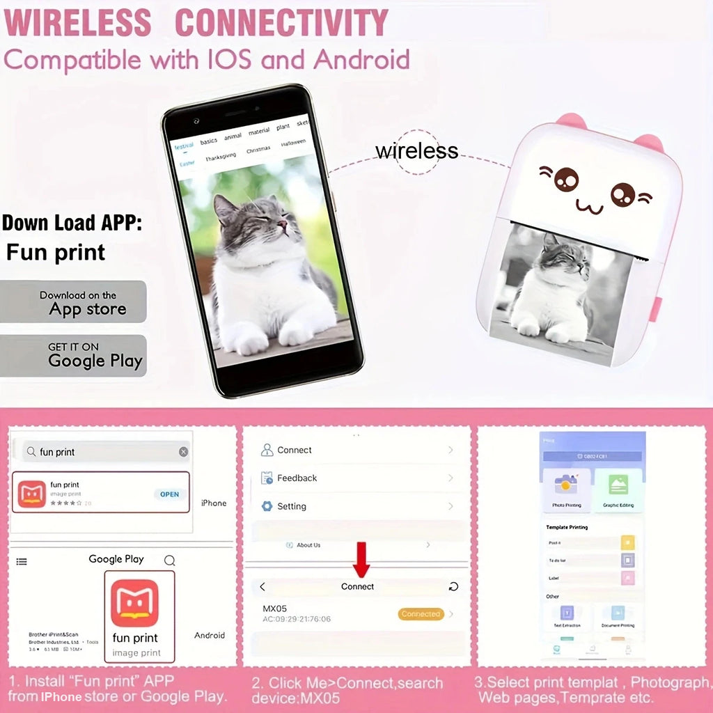Mini Printer For IPhone And Android, Wireless Mini Photo Printer Label Printer, Portable Mini Thermal Printer For Printing Label