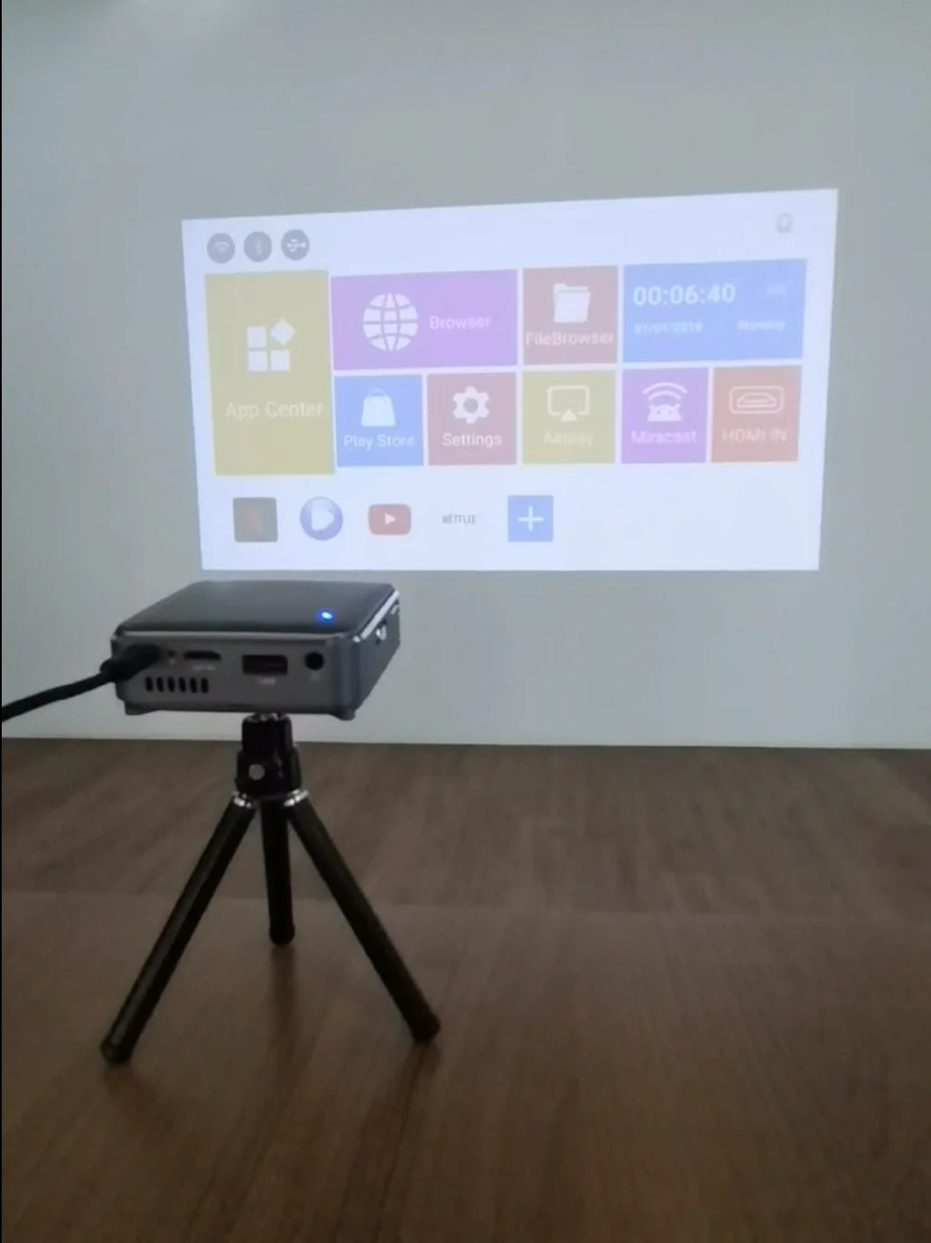 Mini 3D Portable Projector — 4K DLP, Android, WiFi, Bluetooth, Rechargeable Battery, Outdoor & Car Use