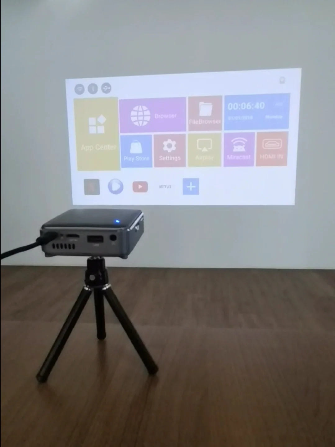 Mini 3D Portable Projector — 4K DLP, Android, WiFi, Bluetooth, Rechargeable Battery, Outdoor & Car Use