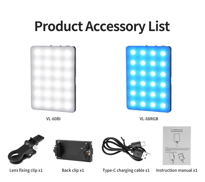 Mini Fill Light RGB LED Straight Pocket Video Photography Lighting Pocket Live Vlog Clip for Phone iPhone iPad Laptop Camera
