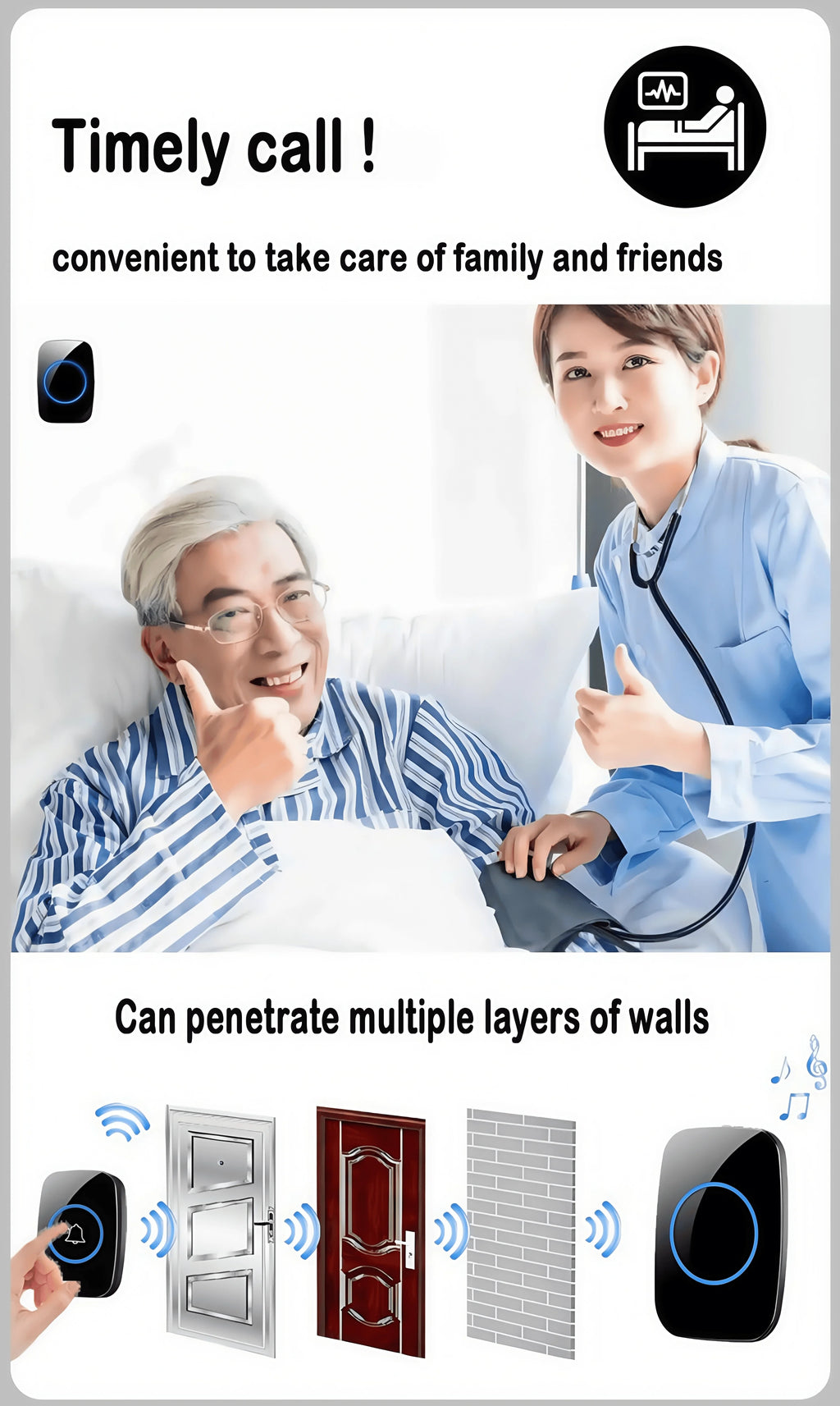 Smart Wireless Doorbell — Waterproof, 150M Range, Battery Powered, Long-Distance Chime