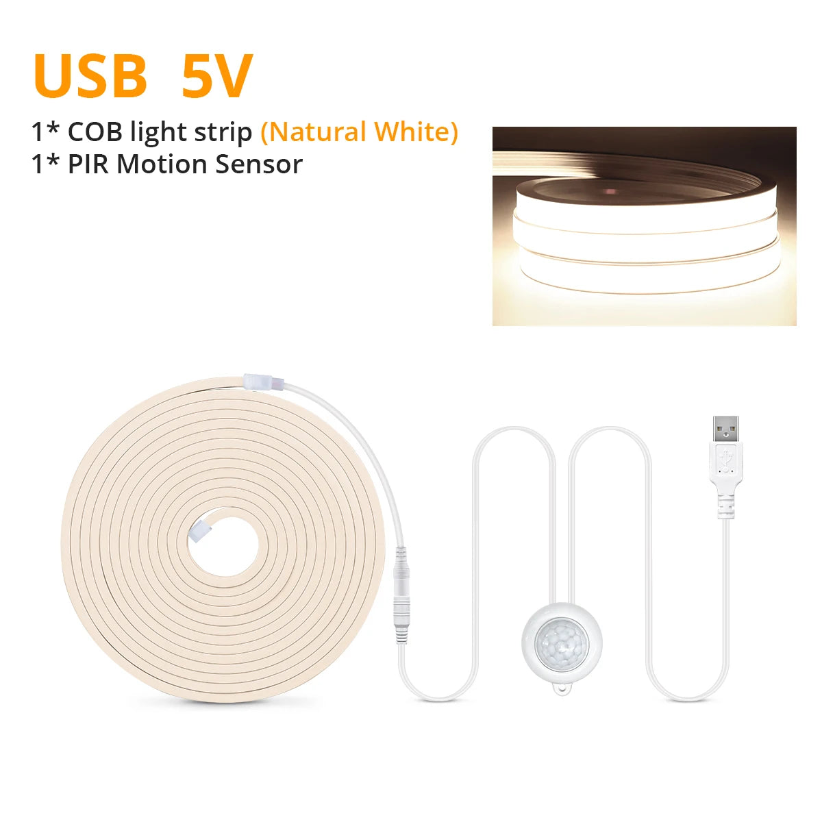 Smart PIR Motion Sensor LED Strip — Auto On/Off, 320 LEDs/m, Waterproof for Kitchen & Stairs