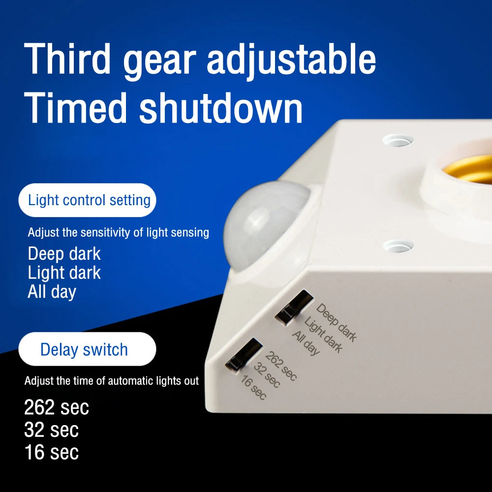 Smart 110-240V 100W PIR Induction Infrared Motion Sensor E27 LED Lamp Base Holder With Light Control Switch Bulb Socket Adapter