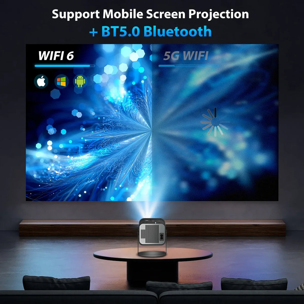 HY320 Mini Newly Native 720P Android 12 4K Projector 300ANSI Wifi6 BT5.0 Cinema Outdoor Portable 180° Rotable Projector
