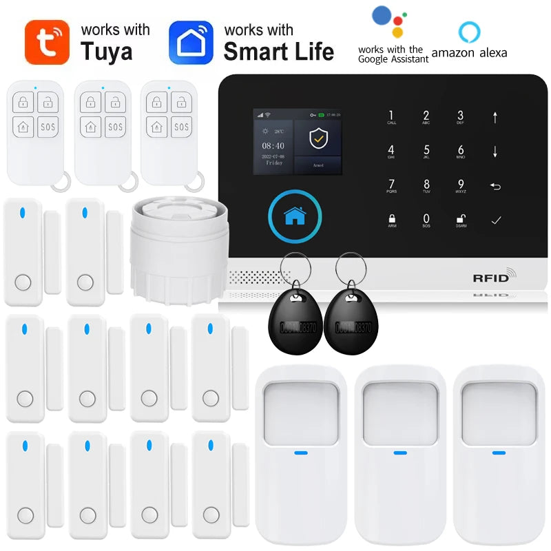 Smart Solar-Powered Home Alarm System — Tuya WiFi GSM, PIR & Door Sensors, Alexa Compatible