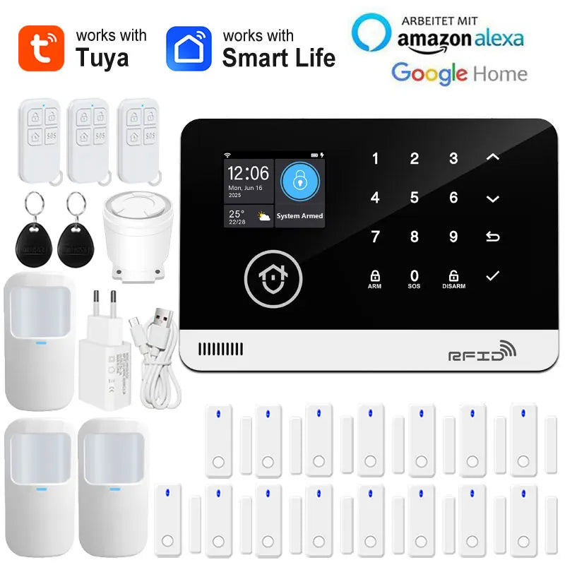 Smart Home Security Alarm System — WiFi & GSM, Touch Keypad, RFID & APP Control