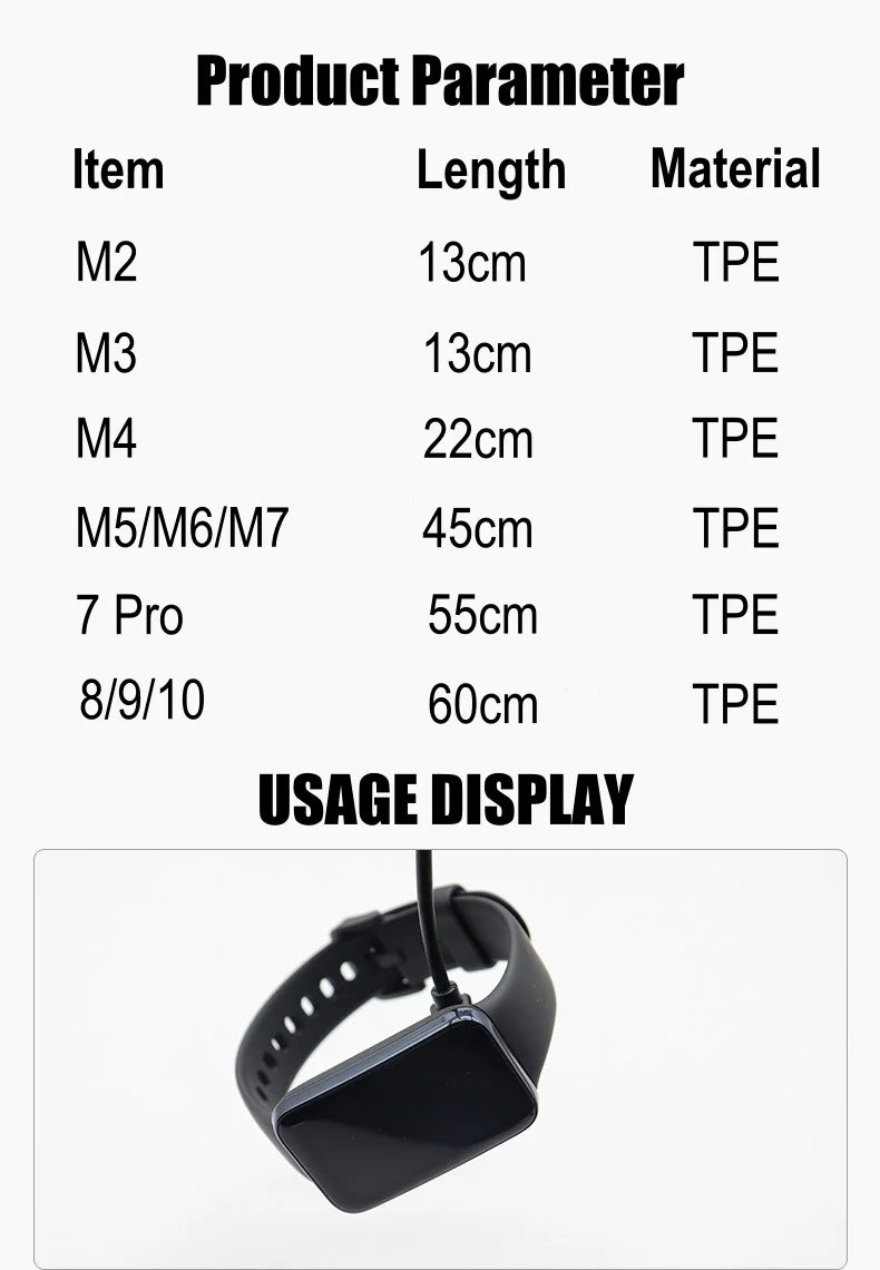 Charging Cable for Xiaomi Smart Band 10 9 8 7 Pro 6 5 4 2 Redmi Watch 4 3 Lite Active Redmi Smart Band 3 2 USB Magnetic Charger