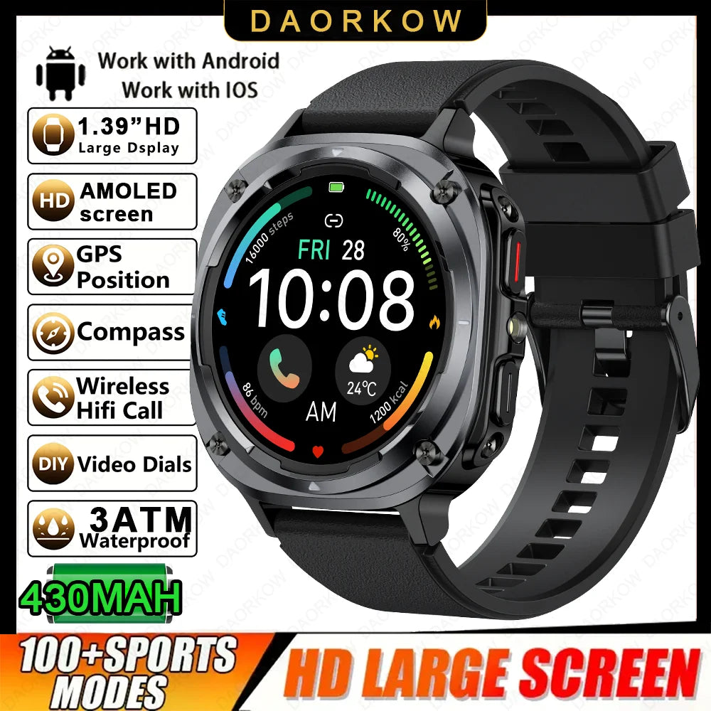 Smart Watch, Bluetooth Calling, Message Reminder, Stainless Steel Strap, Flashlight Function, Compatible with IPhone/Android