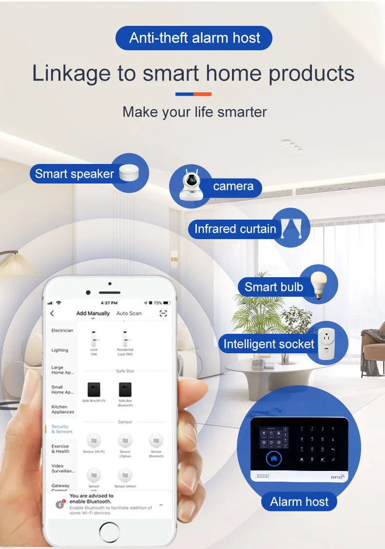 Smart Solar-Powered Home Alarm System — Tuya WiFi GSM, PIR & Door Sensors, Alexa Compatible