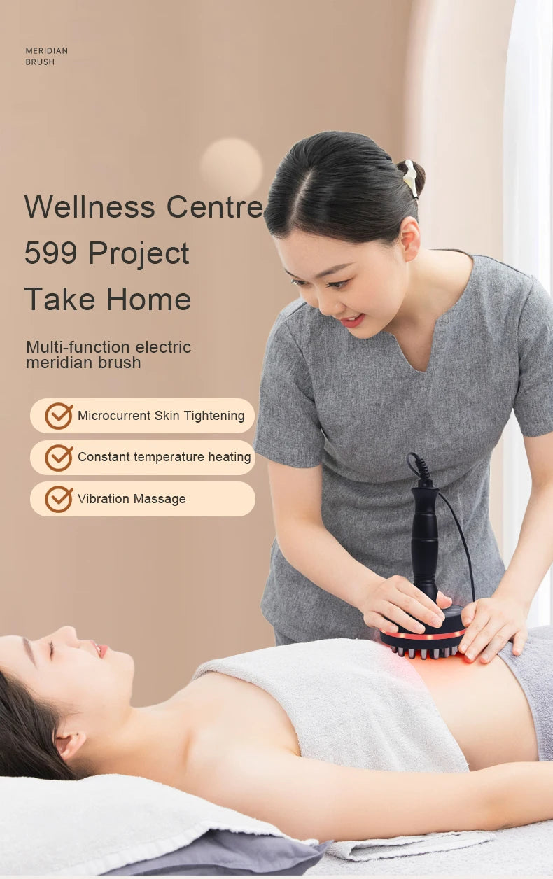 Electric Massager Meridian Massage Brush GuaSha Heating Microcurrent Anti Cellulite Beauty Scraping Infrared Heat Slimming