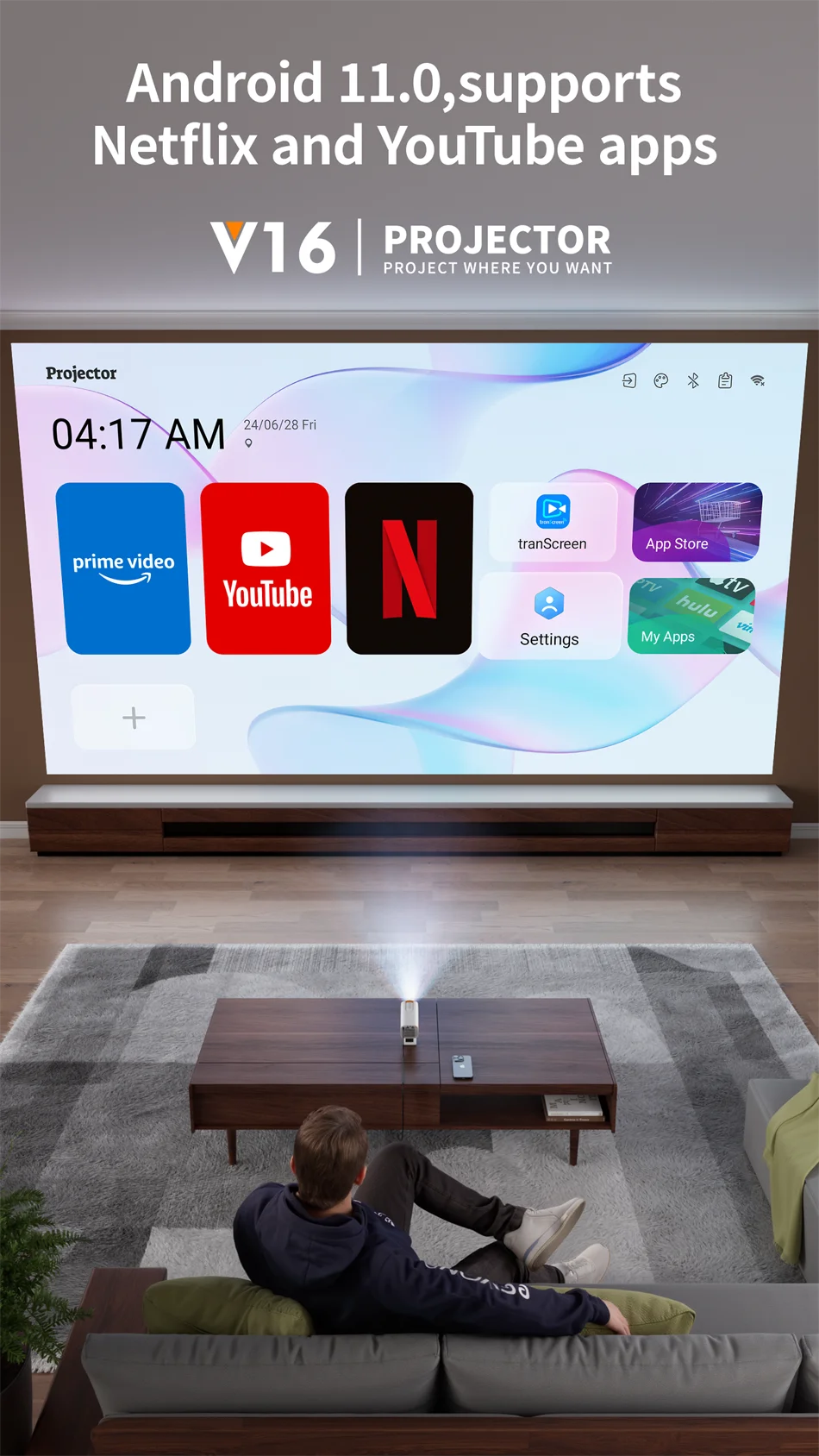2026 New Mini Projector Smart Home Theater Wifi6 BT 5.0 Android 11 4k Ultra HD 180 Rotation Mobile Projection Game Projection