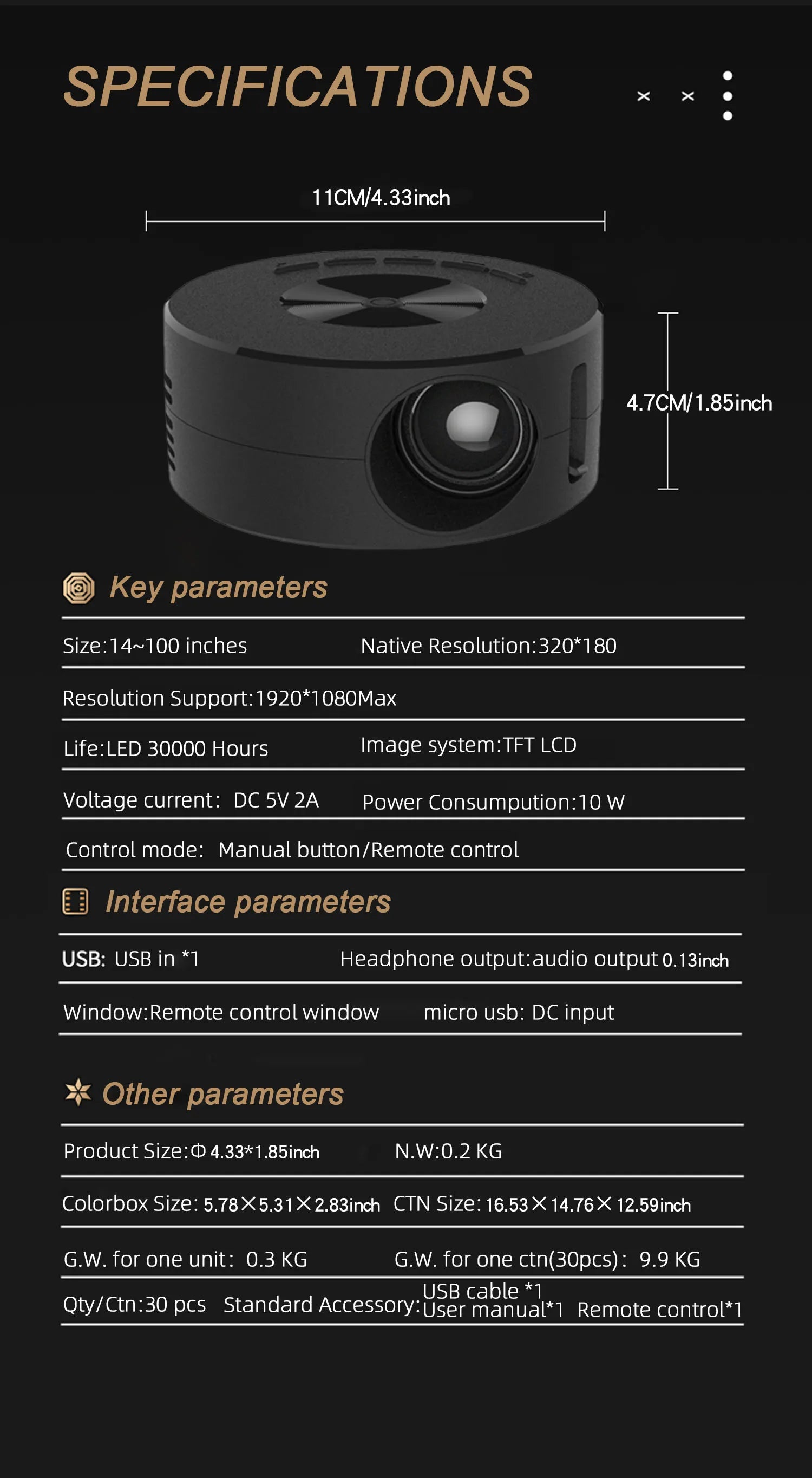 YT200 Mini Projector for Commercial Office, Home Cinema, Portable, Intelligent Outdoor, LED, Portable and Mobile Projector