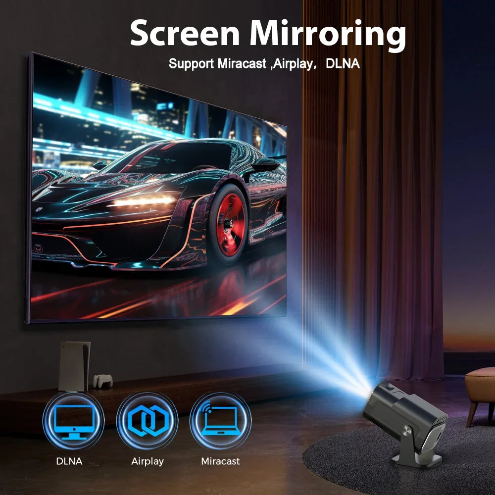 HY320 Mini Newly Native 720P Android 12 4K Projector 300ANSI Wifi6 BT5.0 Cinema Outdoor Portable 180° Rotable Projector