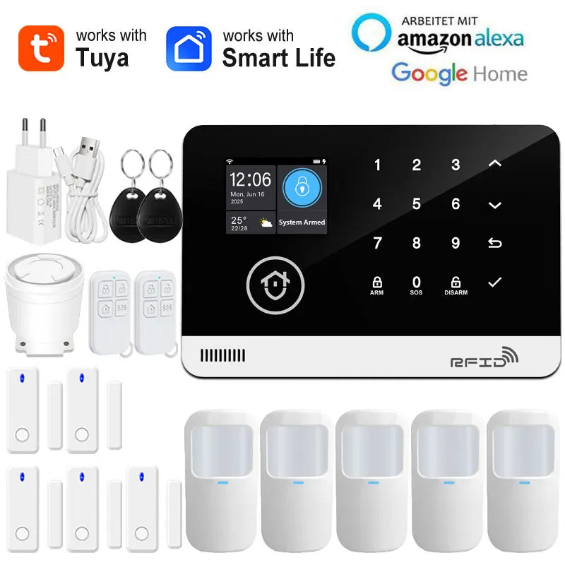 Smart Home Security Alarm System — WiFi & GSM, Touch Keypad, RFID & APP Control