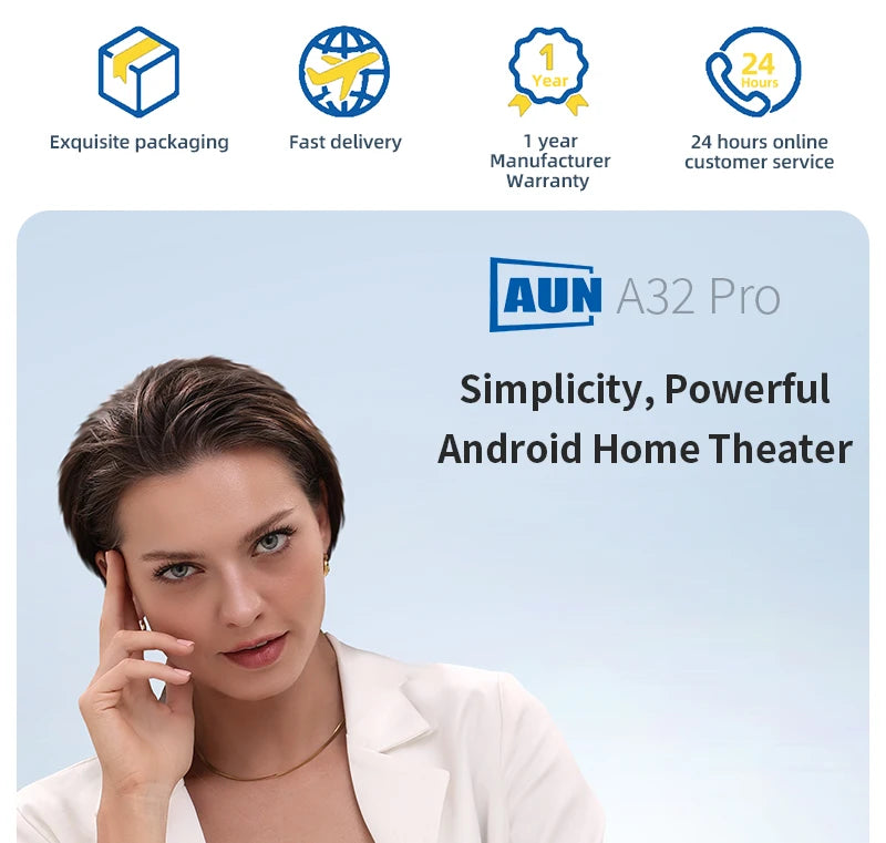 AUN A32 Pro Portable Projector — Android, 4K 1080P, Laser, WiFi, LED, Smart TV for Home & Outdoor
