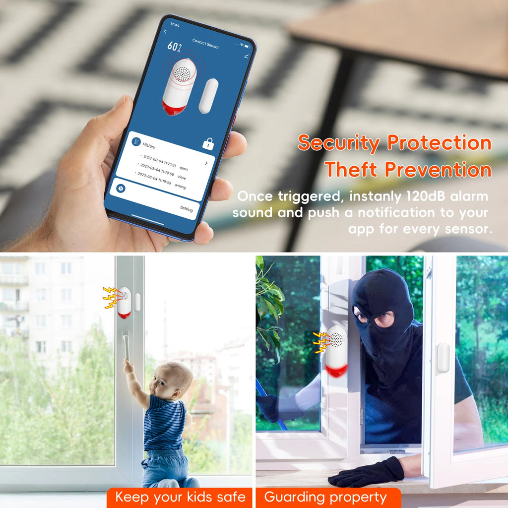 Smart WiFi Door & Window Sensor — 100dB Siren, LED Alert & APP Control