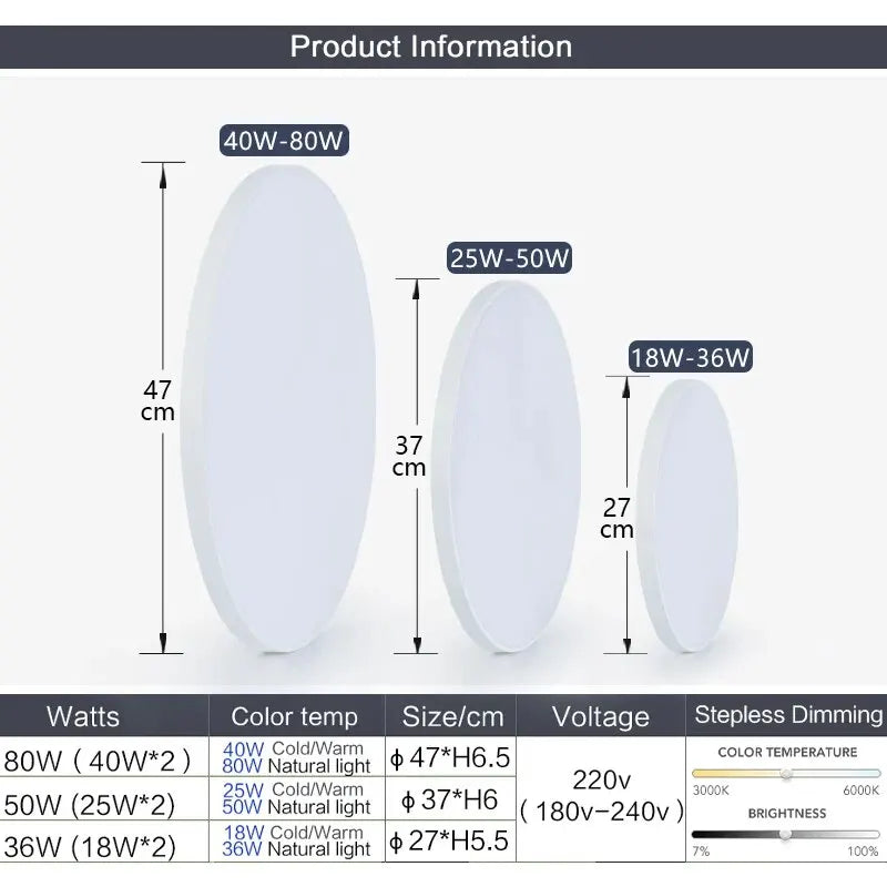 Smart LED Ceiling Lamp — Dimmable, APP & Remote Control, 36W/50W