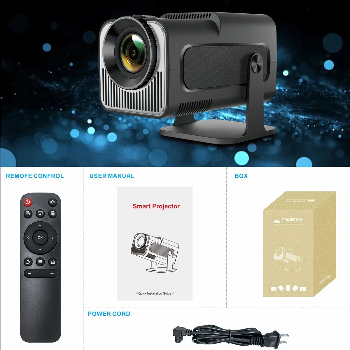 HY320 Mini Newly Native 720P Android 12 4K Projector 300ANSI Wifi6 BT5.0 Cinema Outdoor Portable 180° Rotable Projector