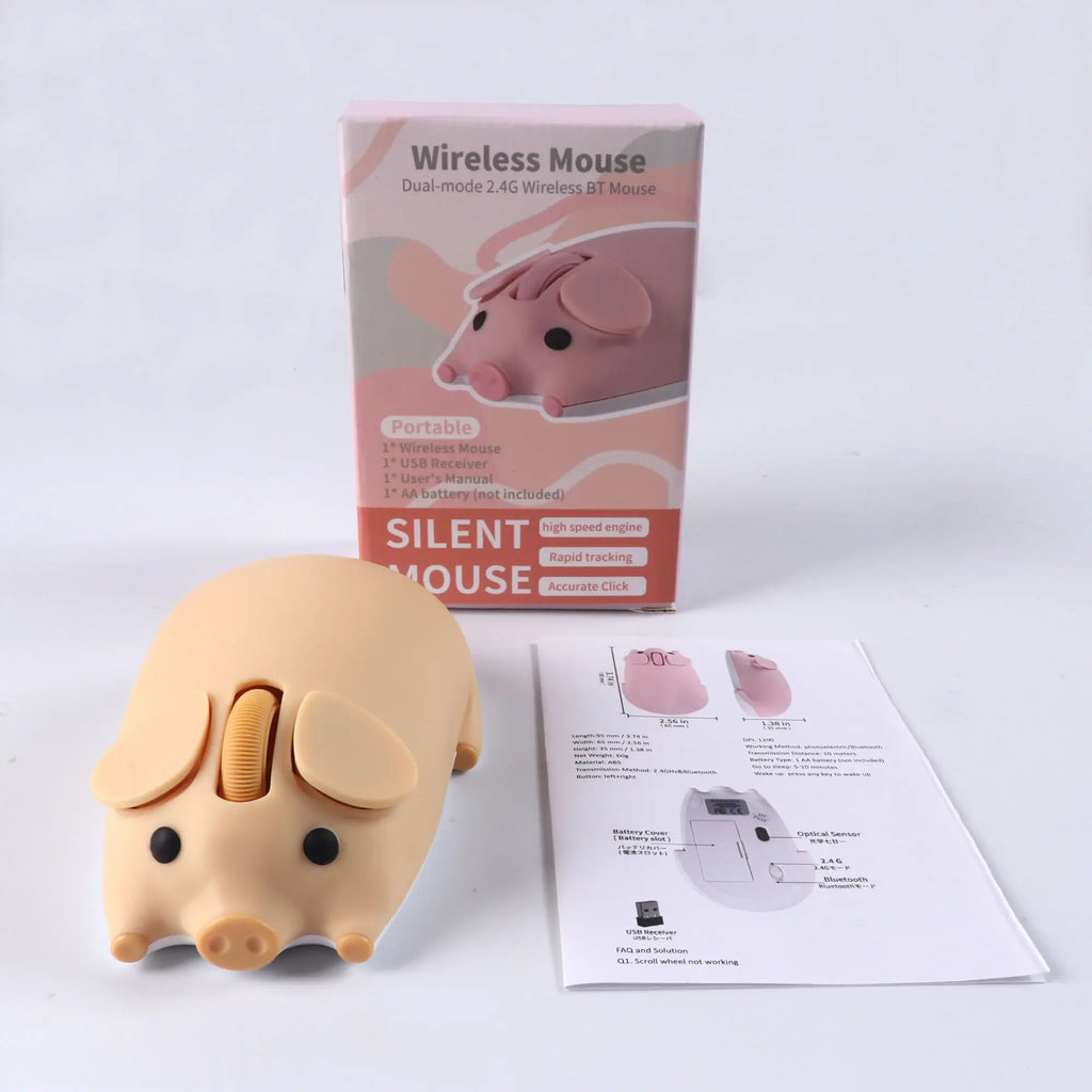 Cartoon Pig Design Computer Mouse Dual-mode 2.4G+Bluetooth Cute Ergonomic Optical Mice Game Laptop PC Universal For Girl Gift