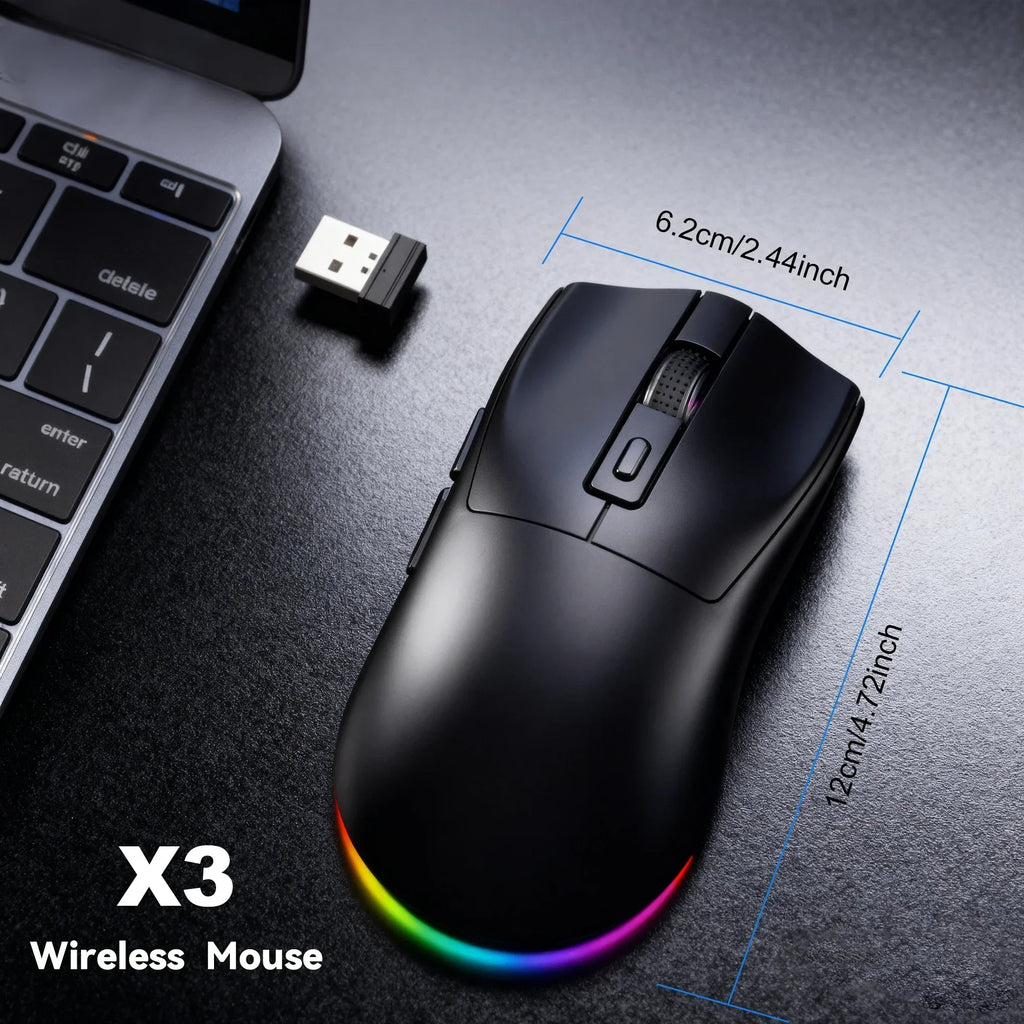 Dual-Mode Wireless Mouse | Magnetic Charging Dock | RGB Backlit | 3-Speed DPI (800-1200-1600) | 2.4G/BT | Suitable for daily use