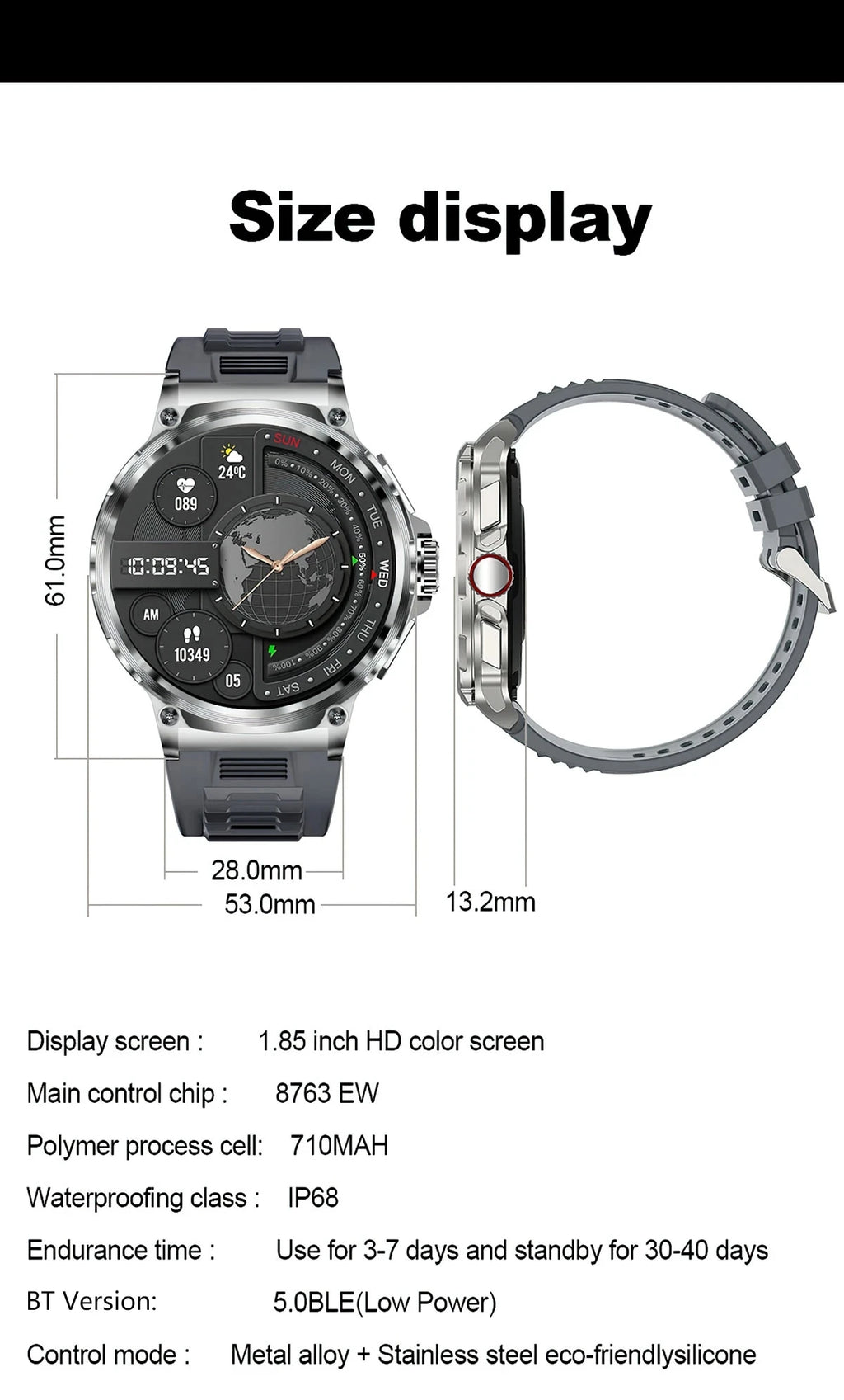 2026 New 1.85 inch Men Smart Watch Outdoors Sports 700mah Large Battery IP68 Waterproof LED Fitness Tracker Smartwatch Man Gifts