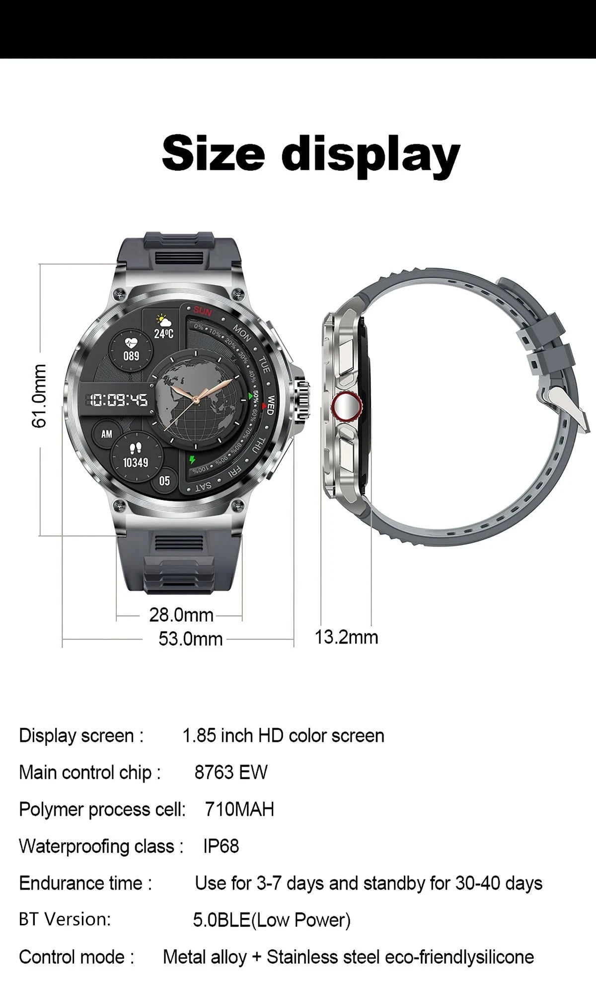 2026 New 1.85 inch Men Smart Watch Outdoors Sports 700mah Large Battery IP68 Waterproof LED Fitness Tracker Smartwatch Man Gifts