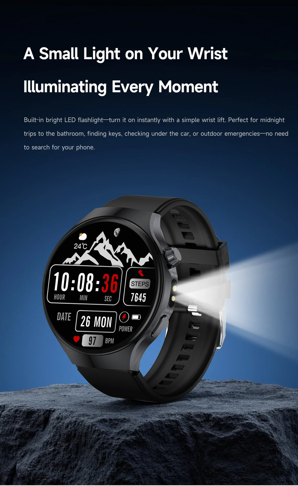 The new 2026 smartwatch is designed with a 1.7-inch high-definition screen, specifically designed for outdoor sports shooting