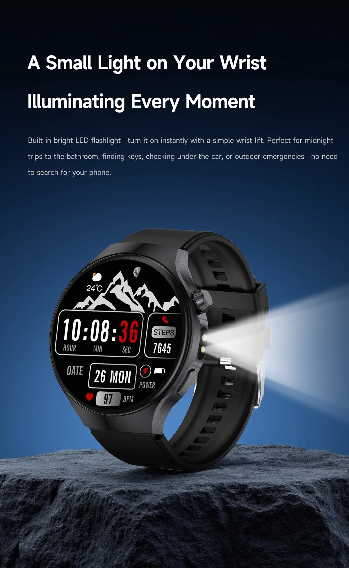The new 2026 smartwatch is designed with a 1.7-inch high-definition screen, specifically designed for outdoor sports shooting