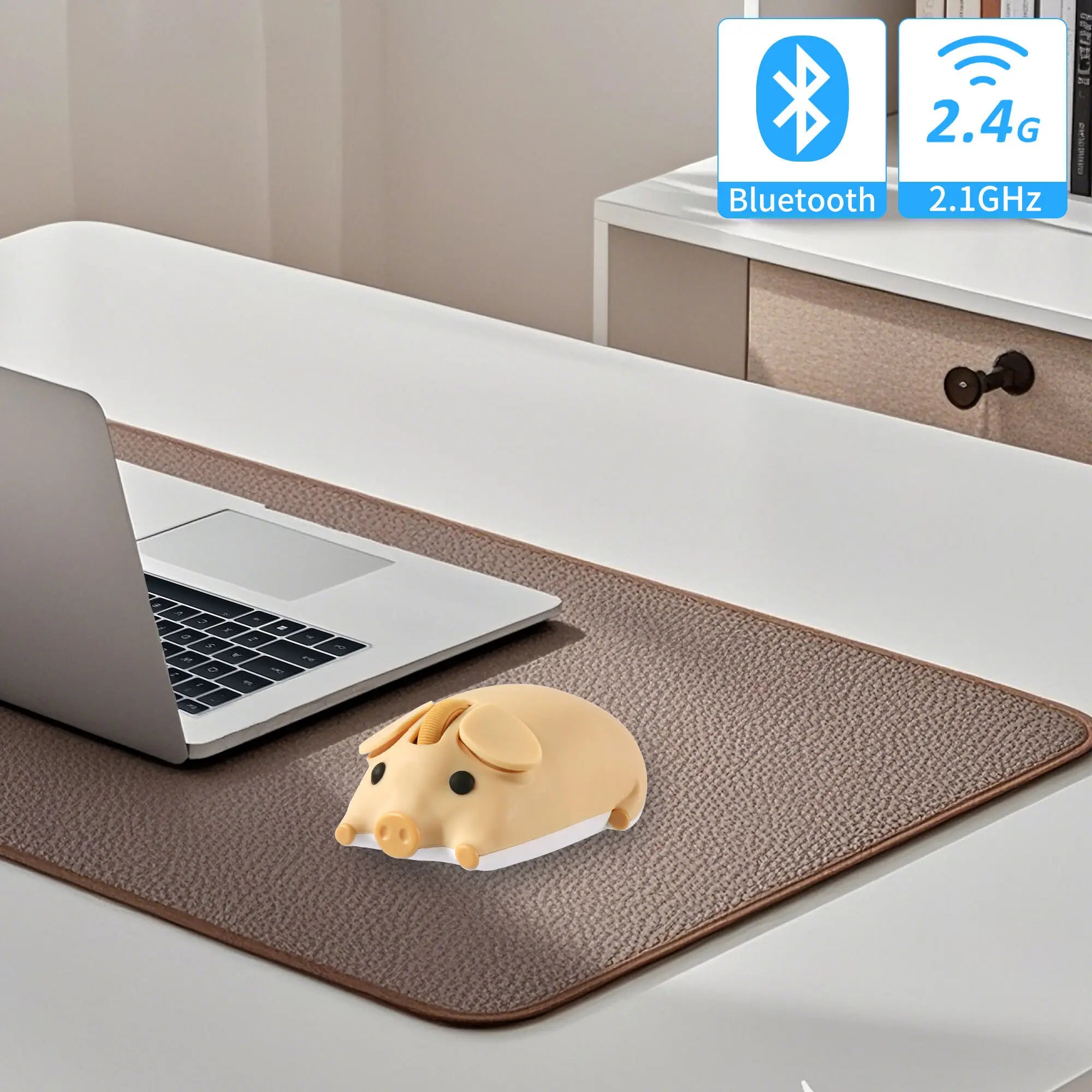Cartoon Pig Design Computer Mouse Dual-mode 2.4G+Bluetooth Cute Ergonomic Optical Mice Game Laptop PC Universal For Girl Gift