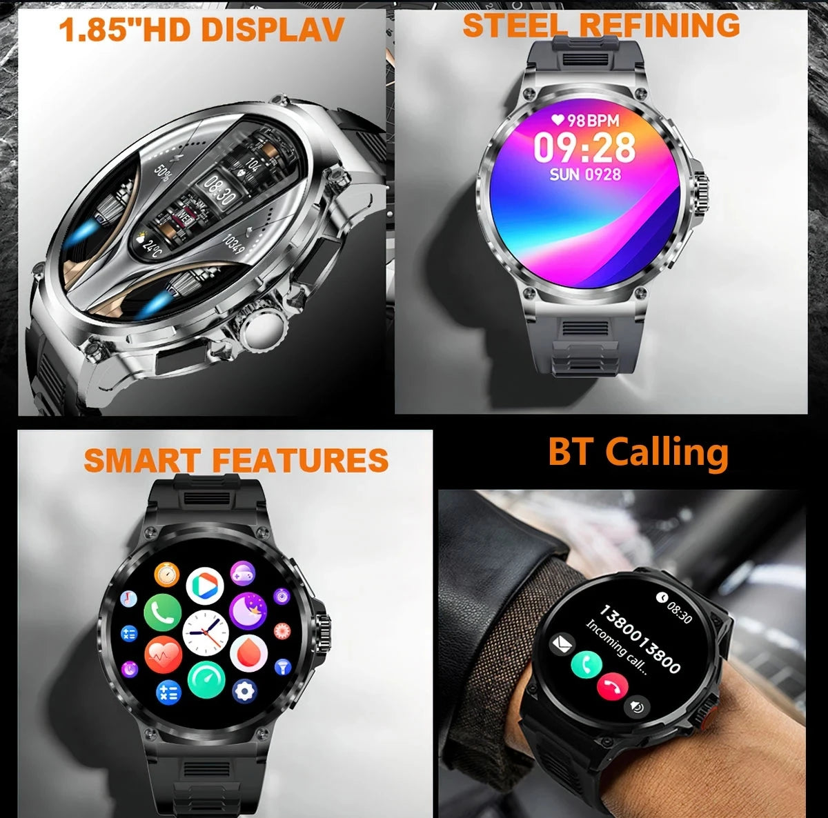 2026 New 1.85 inch Men Smart Watch Outdoors Sports 700mah Large Battery IP68 Waterproof LED Fitness Tracker Smartwatch Man Gifts