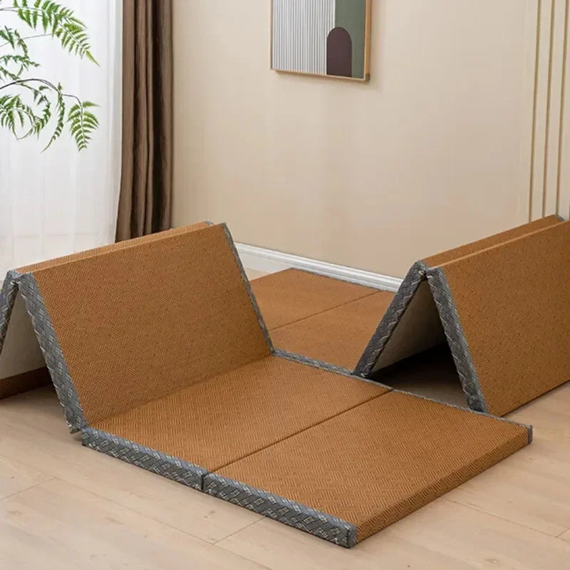 Japanese Folding Tatami Mattress Floor Mat with Artificial Rattan Surface & Coconut Fiber Core Futon Yoga Meditation Mat