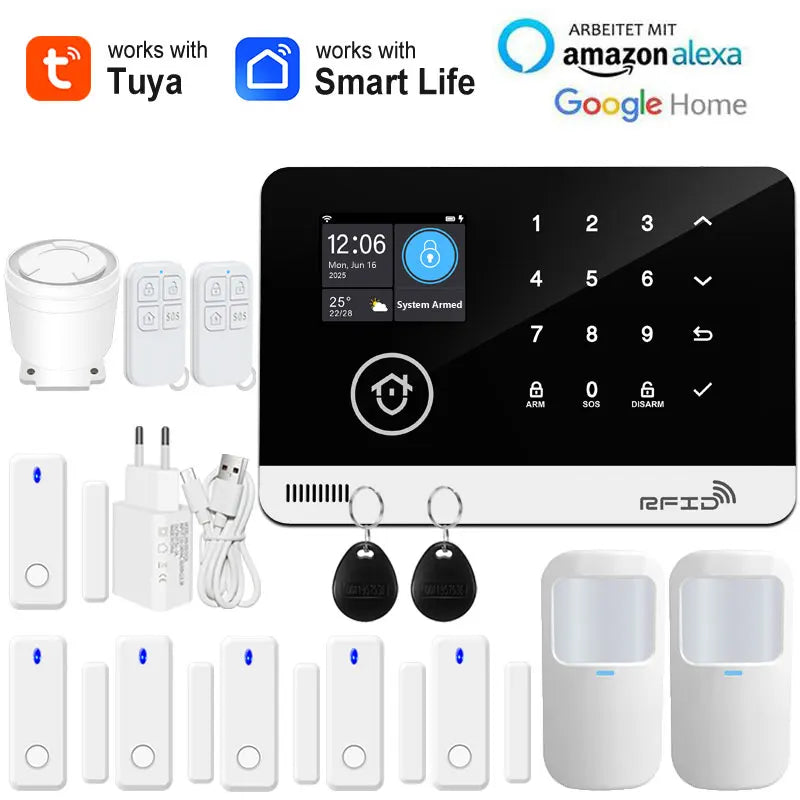 Smart Home Security Alarm System — WiFi & GSM, Touch Keypad, RFID & APP Control
