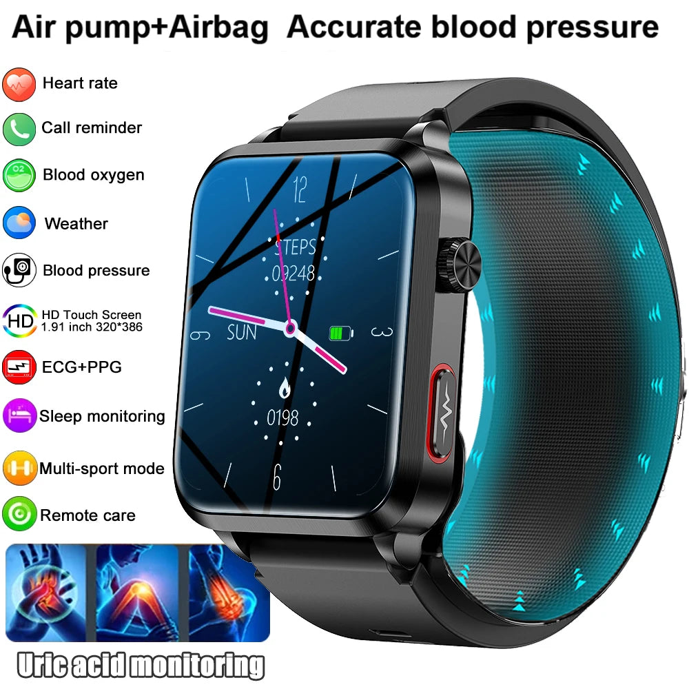 Smart Watch men 2026 New Air Pump Airbag health watch True Accurately Blood Pressure Uric Acid Blood Lipids watch waterproof