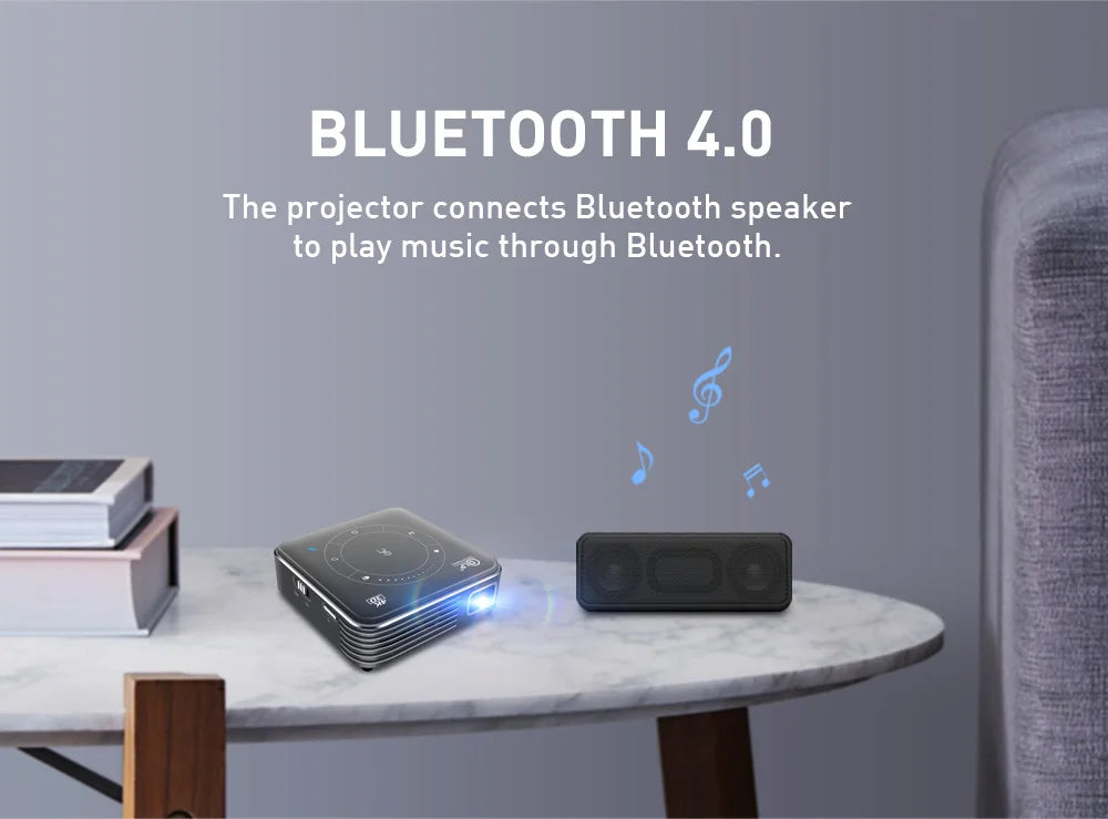 Mini 3D Portable Projector — 4K DLP, Android, WiFi, Bluetooth, Rechargeable Battery, Outdoor & Car Use