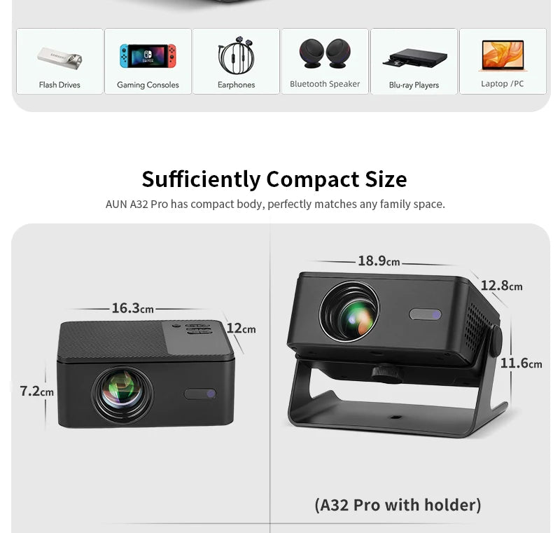 AUN A32 Pro Portable Projector — Android, 4K 1080P, Laser, WiFi, LED, Smart TV for Home & Outdoor