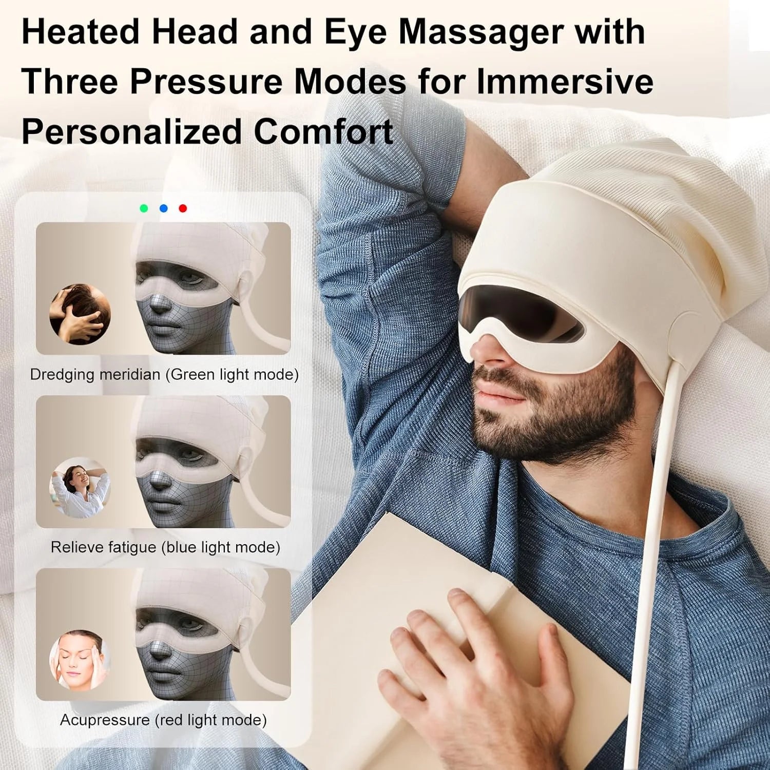 Head Massager for Headaches, Eye Massager with Heat, Rechargeable Head and Eye Massage for Stress Relief, Fatigue, Ideal for Res