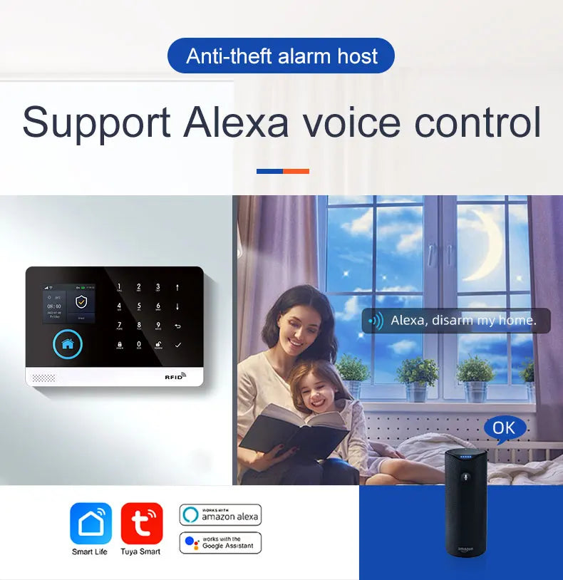 Smart Solar-Powered Home Alarm System — Tuya WiFi GSM, PIR & Door Sensors, Alexa Compatible