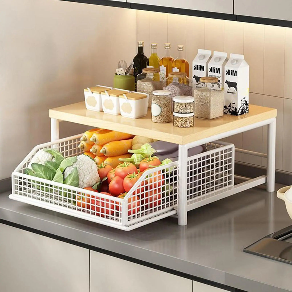 Kitchen Storage Rack Standing Shelf with Drawer for Fruit Vegetable Microwave Pots Dishes Spice Organizer for Kitchen Countertop