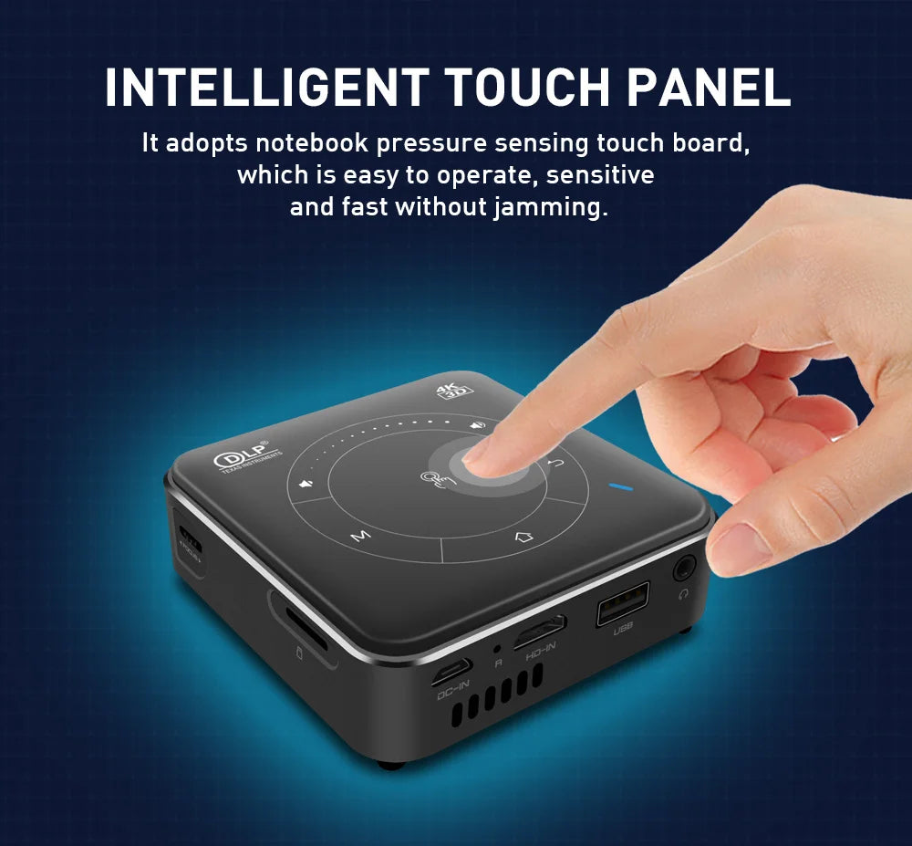 Mini 3D Portable Projector — 4K DLP, Android, WiFi, Bluetooth, Rechargeable Battery, Outdoor & Car Use