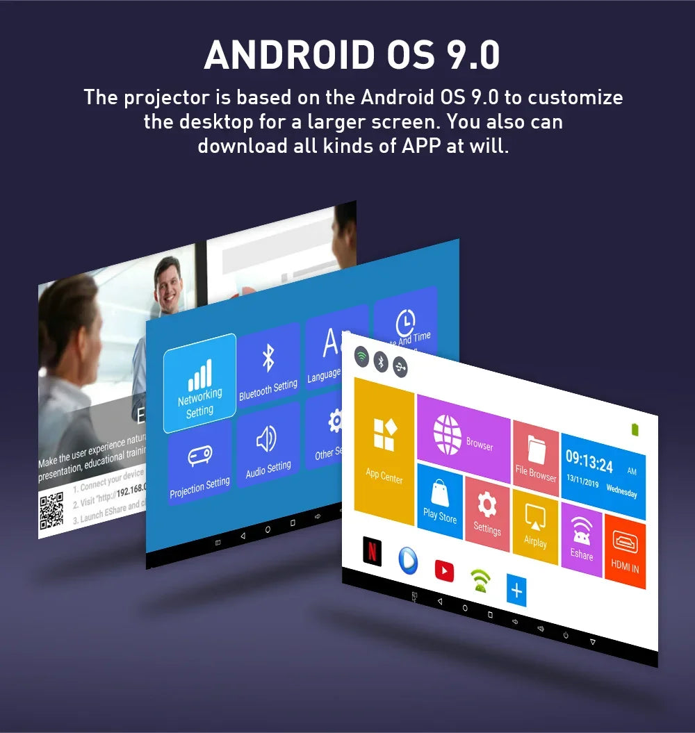 P09-II Portable DLP Mini Pocket Projector Android 9.0 2GB RAM 32GB ROM WIFI5 BT4.2 4K HD Beamer Home Cinema LED Video Projector