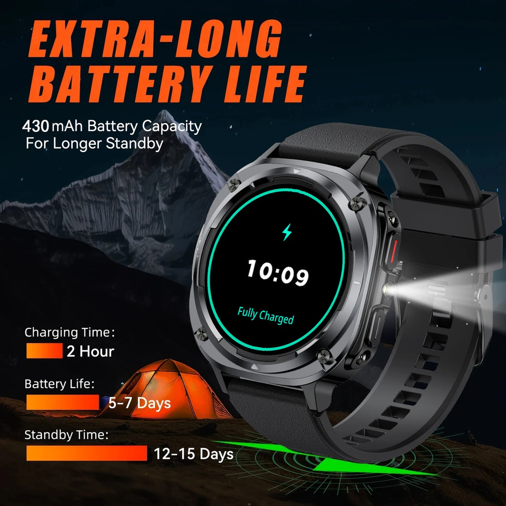 Smart Watch, Bluetooth Calling, Message Reminder, Stainless Steel Strap, Flashlight Function, Compatible with IPhone/Android