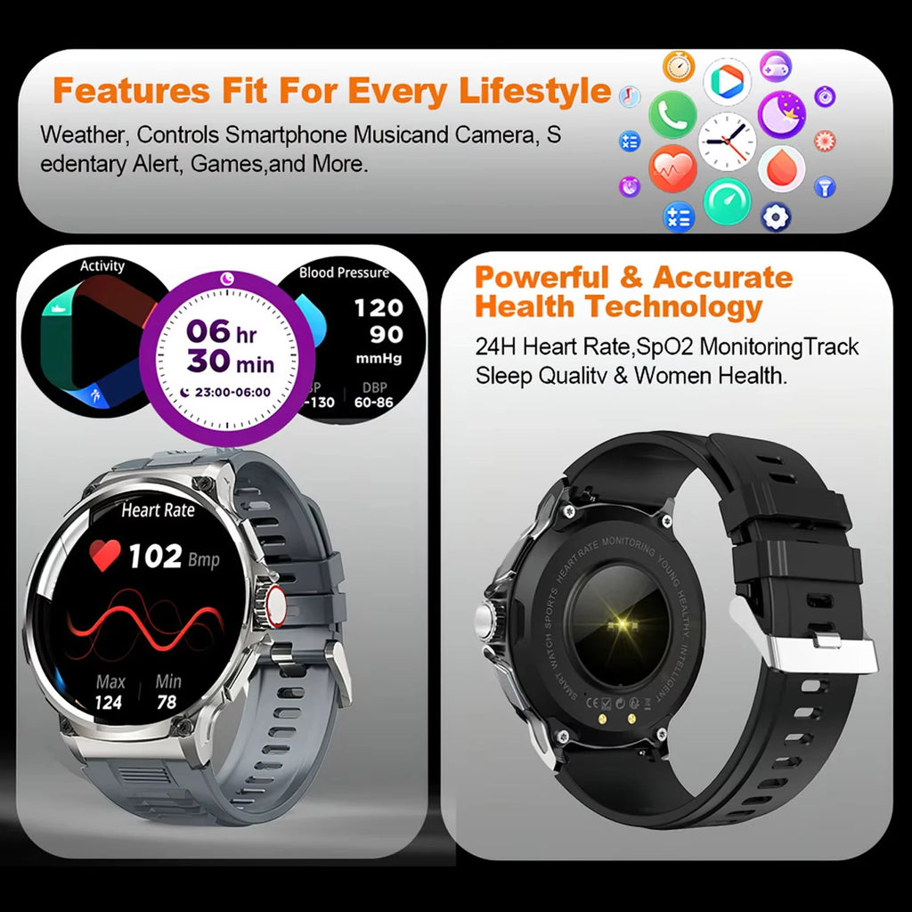 2026 New 1.85 inch Men Smart Watch Outdoors Sports 700mah Large Battery IP68 Waterproof LED Fitness Tracker Smartwatch Man Gifts