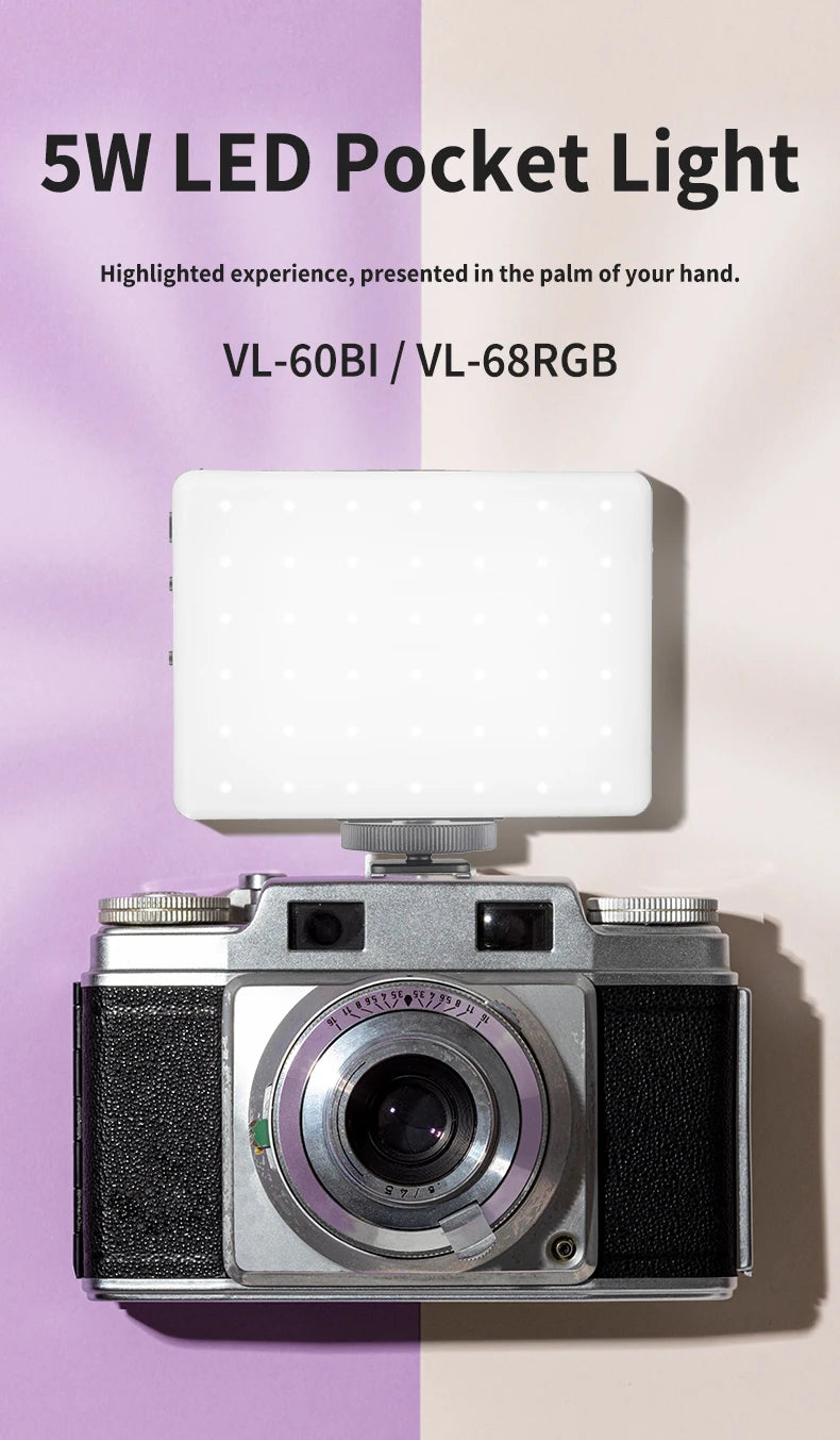 Mini Fill Light RGB LED Straight Pocket Video Photography Lighting Pocket Live Vlog Clip for Phone iPhone iPad Laptop Camera