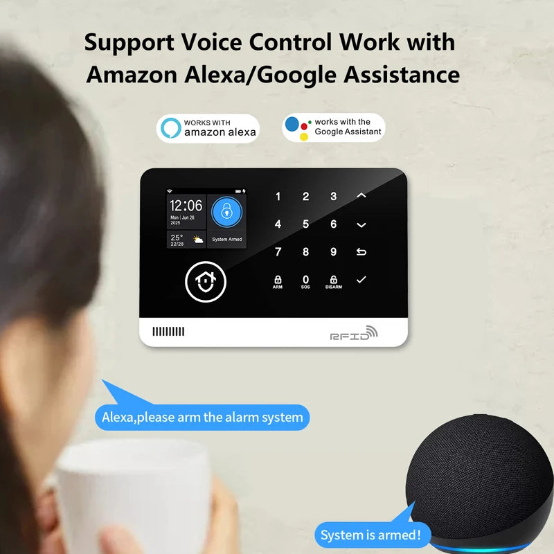 Smart Home Security Alarm System — WiFi & GSM, Touch Keypad, RFID & APP Control
