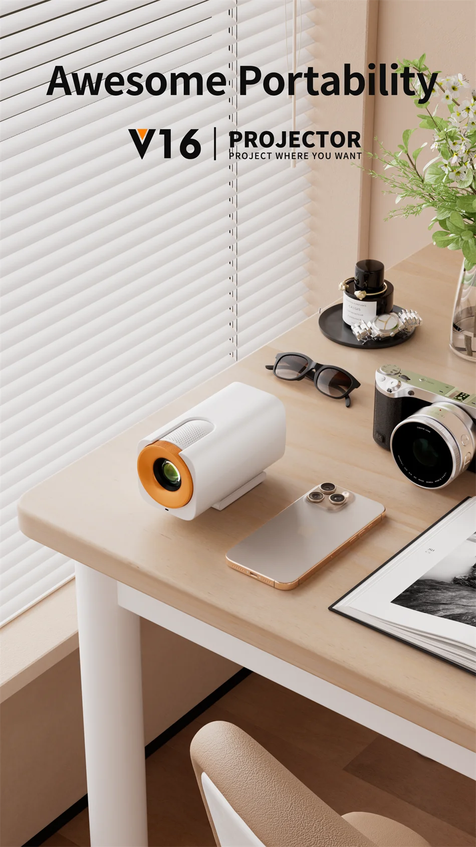 2026 New Mini Projector Smart Home Theater Wifi6 BT 5.0 Android 11 4k Ultra HD 180 Rotation Mobile Projection Game Projection