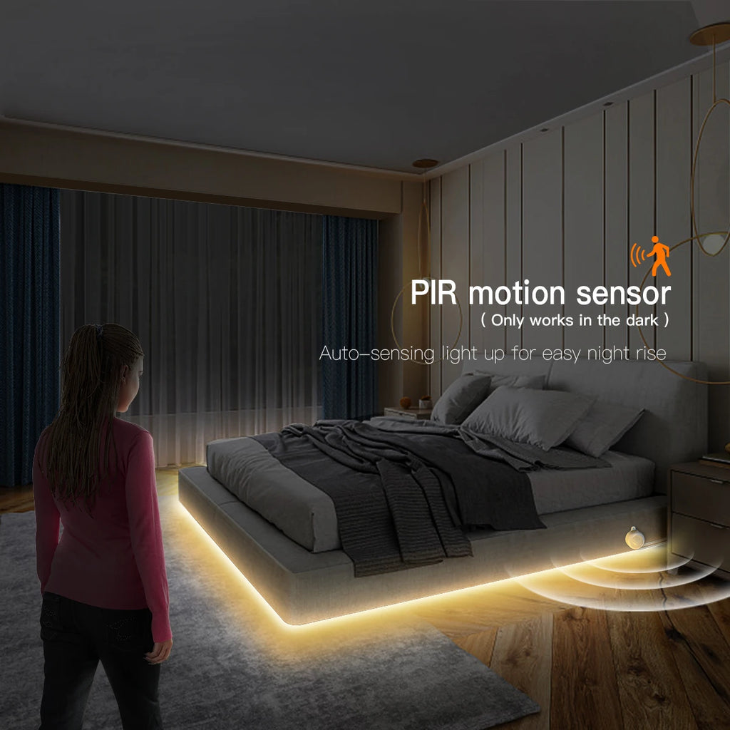 Smart PIR Motion Sensor LED Strip — Auto On/Off, 320 LEDs/m, Waterproof for Kitchen & Stairs