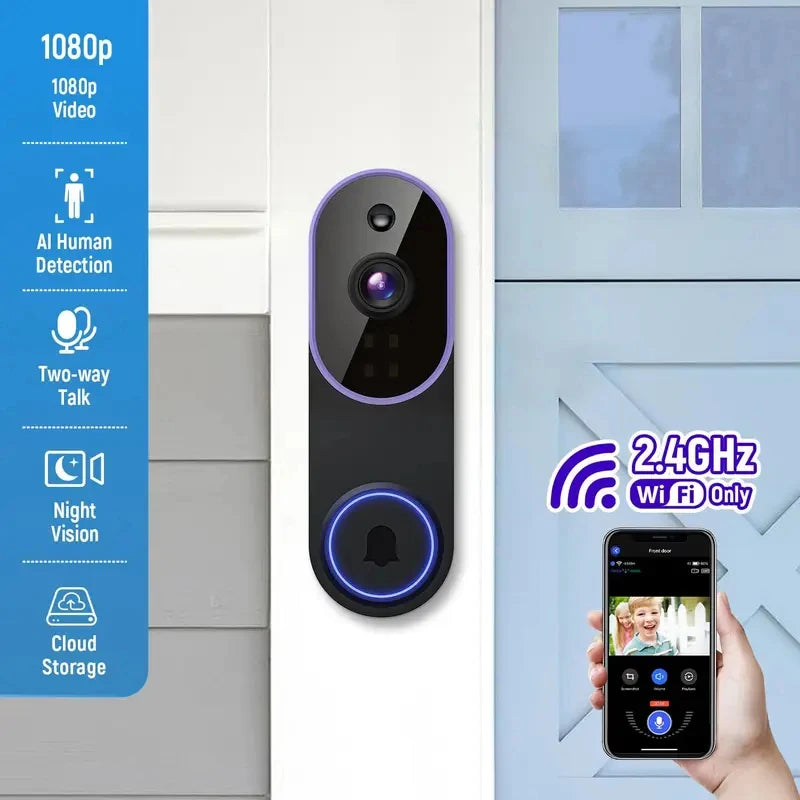 Smart Wireless Video Doorbell — AI Detection, Night Vision & Battery Powered