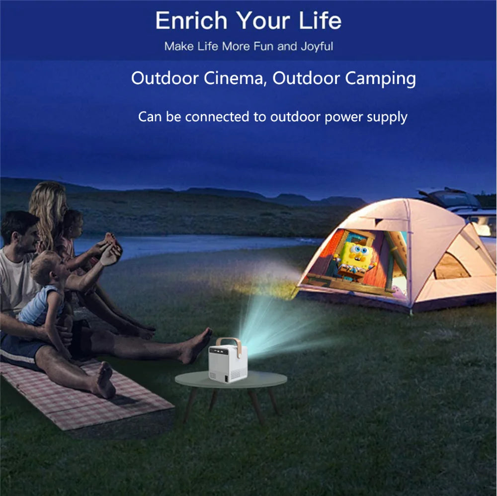 Mini 3D Portable Projector — 4K DLP, Android, WiFi, Bluetooth, Rechargeable Battery, Outdoor & Car Use
