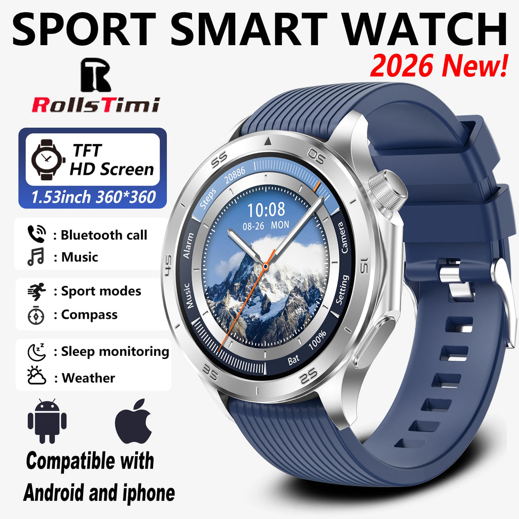 2026 new smart watch 1.53-inch HD large screen supports Bluetooth calls, multiple sports modes, compass health monitoring