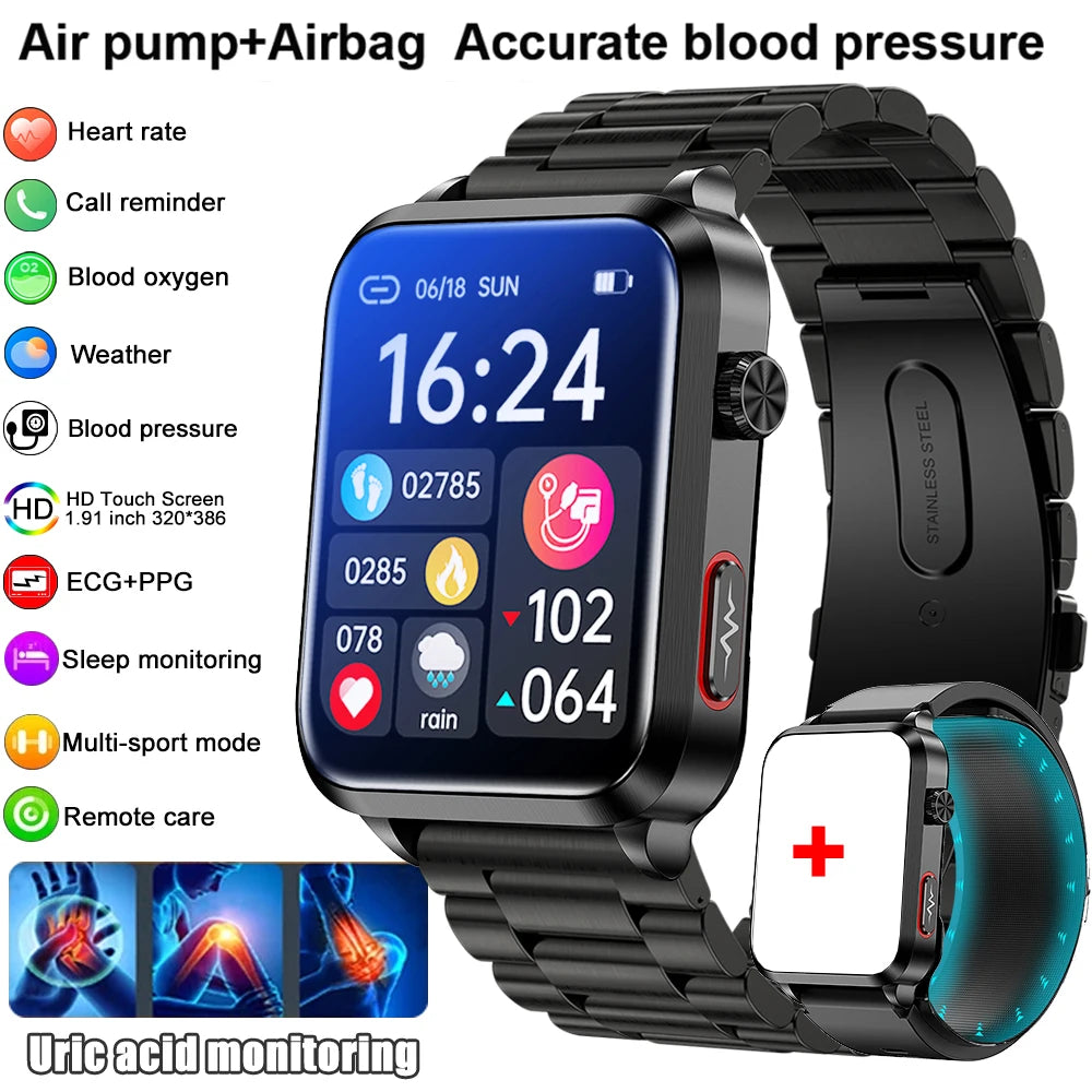 Smart Watch men 2026 New Air Pump Airbag health watch True Accurately Blood Pressure Uric Acid Blood Lipids watch waterproof